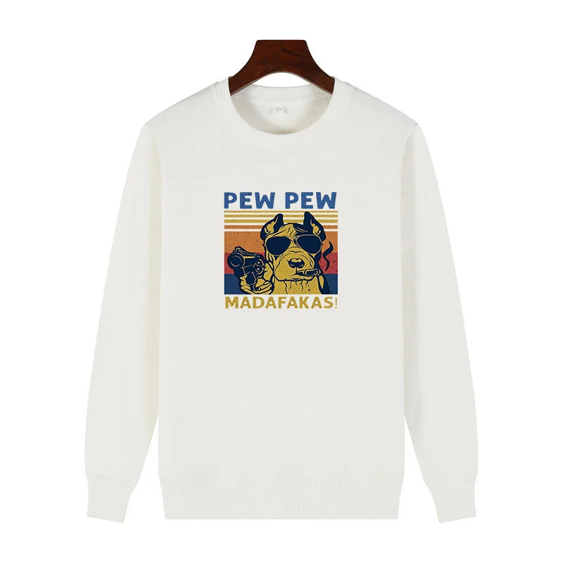 

Pew Pew Madafakas Smoking & Shooting Dog Bulldog Labrador Graphic Sweatshirts Round Neck Hoodie Cotton Thick Sweater Hoodie