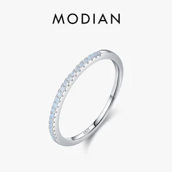 MODIAN Genuine 925 Sterling Silver Delicate Blue Crystal Stackable Finger Rings For Women Birthday Gifts Fine Fashion Jewelry