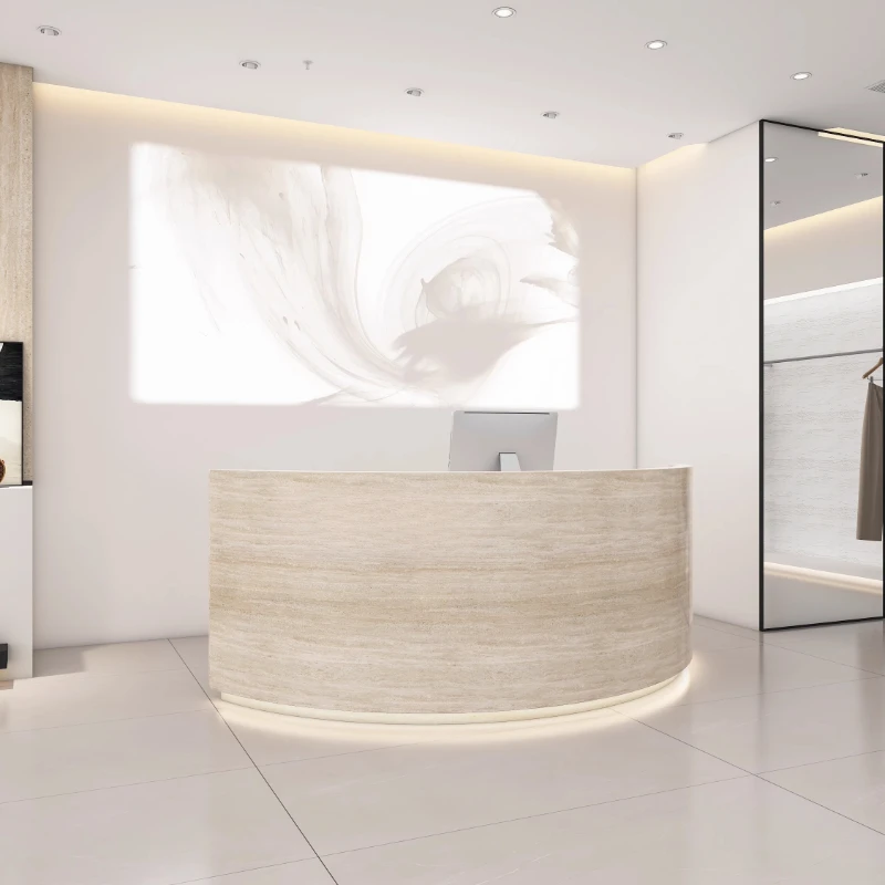 مكاتب استقبال منحنية بسيطة، تجميل تنفيذي، مكاتب استقبال صالون فريدة من نوعها، تصميم شركة Mostrador الأثاث العصري #2