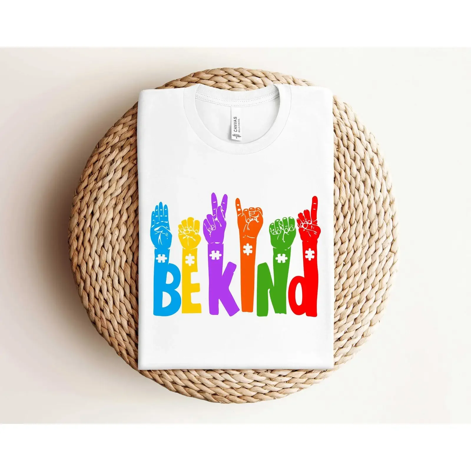 Be Kind Sign Language Autism Awareness T Shirt Puzzle Piece Kindness for Mom Supporter vintage Washed homme streetwear Unisex