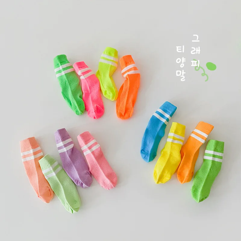 Girls Boys Socks Fluorescente Cool Spring Summer 4 Pairs/Bag Thin Socks Kids Mesh With Holes Baby Infant Cotton Socks 1-12T image 6
