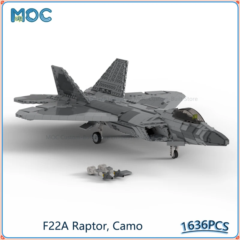 1:35 Scale F-22 Raptor Camo Aircraft Model MOC Building Blocks DIY Assemble Bricks Transportation Collection Toys Gifts 1636PCS