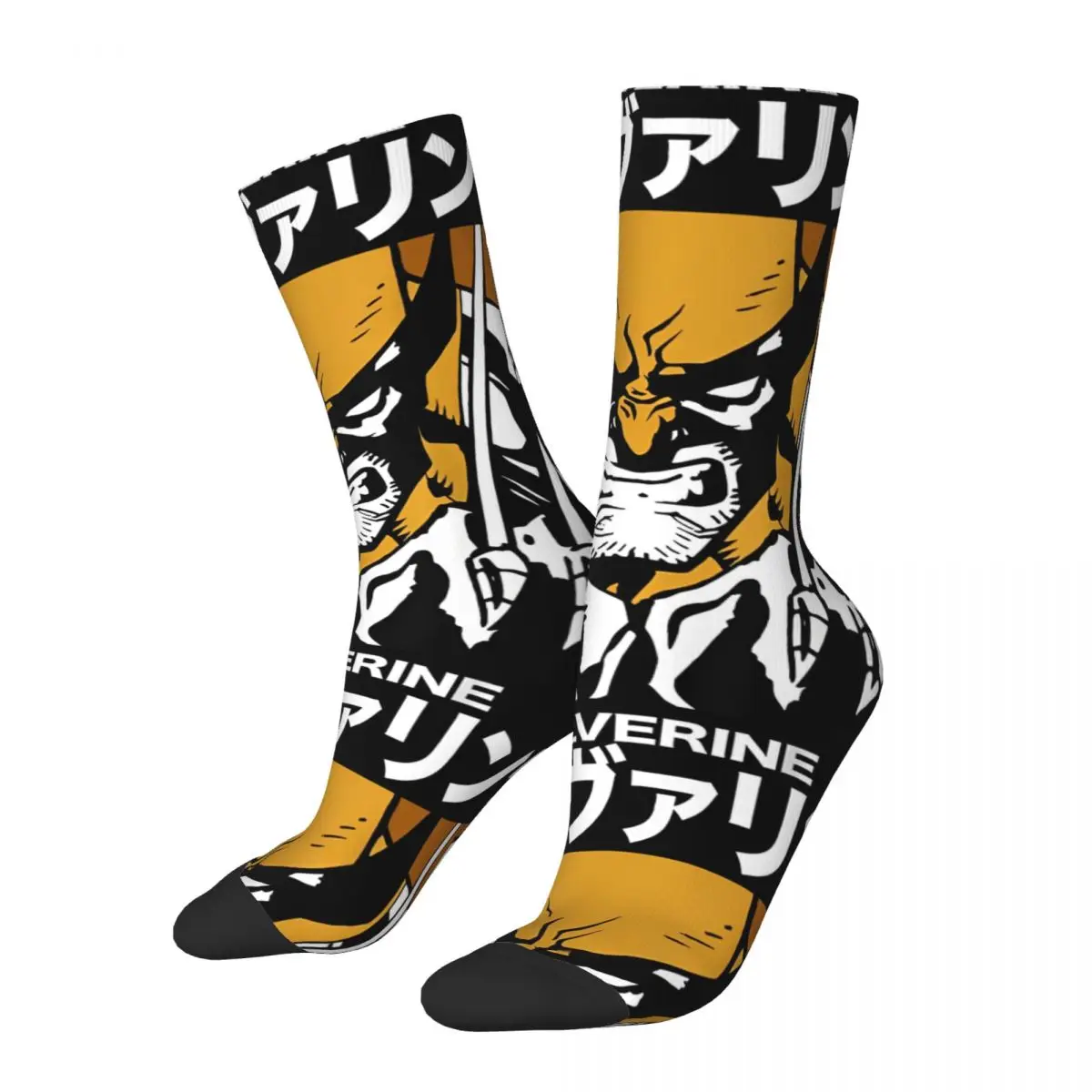 Autumn Winter Funny Men's Women's X-Men Wolverine Kanji Blades Pose Graphic Socks Sweat Absorbing Skateboard Socks