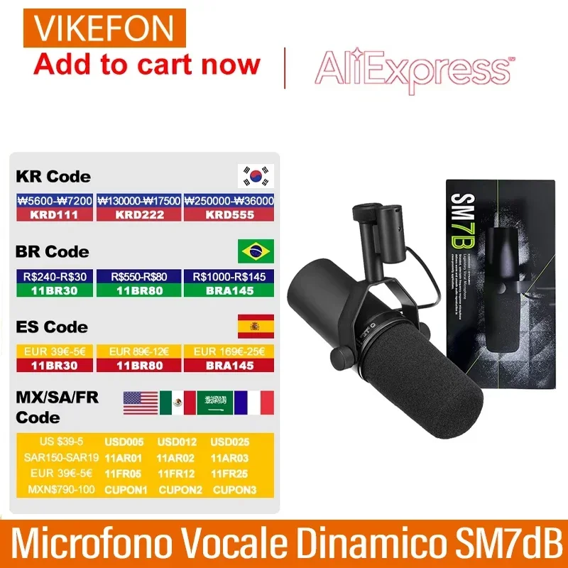 VIKEFON SM7DB Dynamic Microphone with Built-in Preamp Sm7dB Studio Optional Response Microphone SM7B 7B for Live Stage Recordin