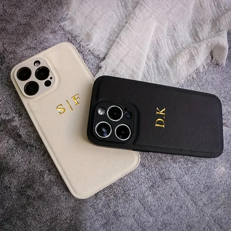 

Personalized Name Case For iPhone 16 15 14 13 12 11 Pro Max Customized Initials Letters Leather DIY Engraved Cover 16 Pro Max