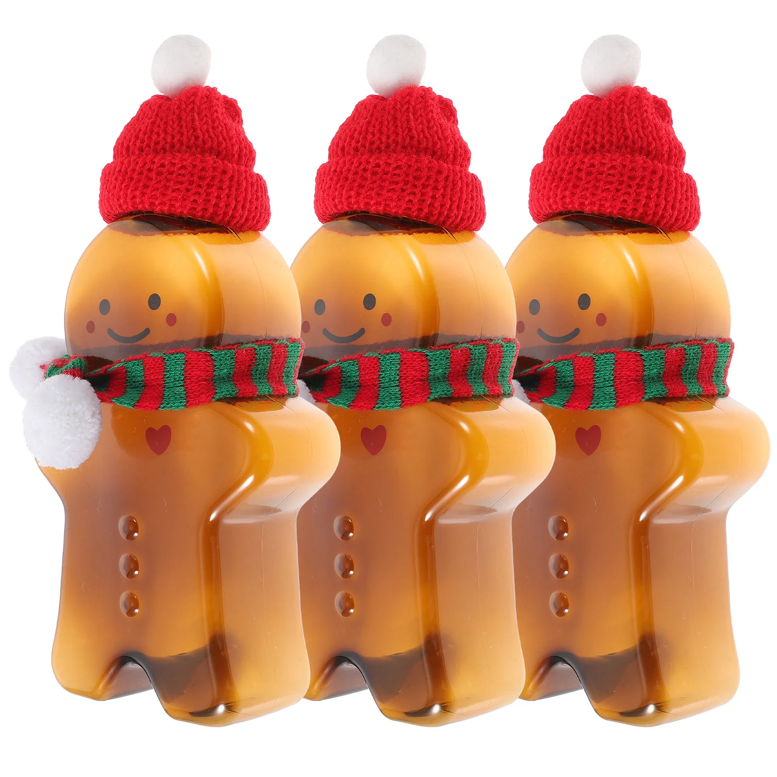 3 Sets Bottle Christmas Drink Travel Kid Water Gingerbread Man The Pet Milk Bottles with Lids