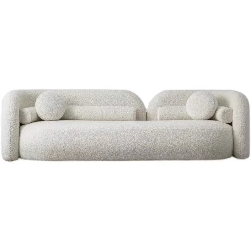 

Modern minimalist style custom living room furniture white Teddy fabric curved sofa