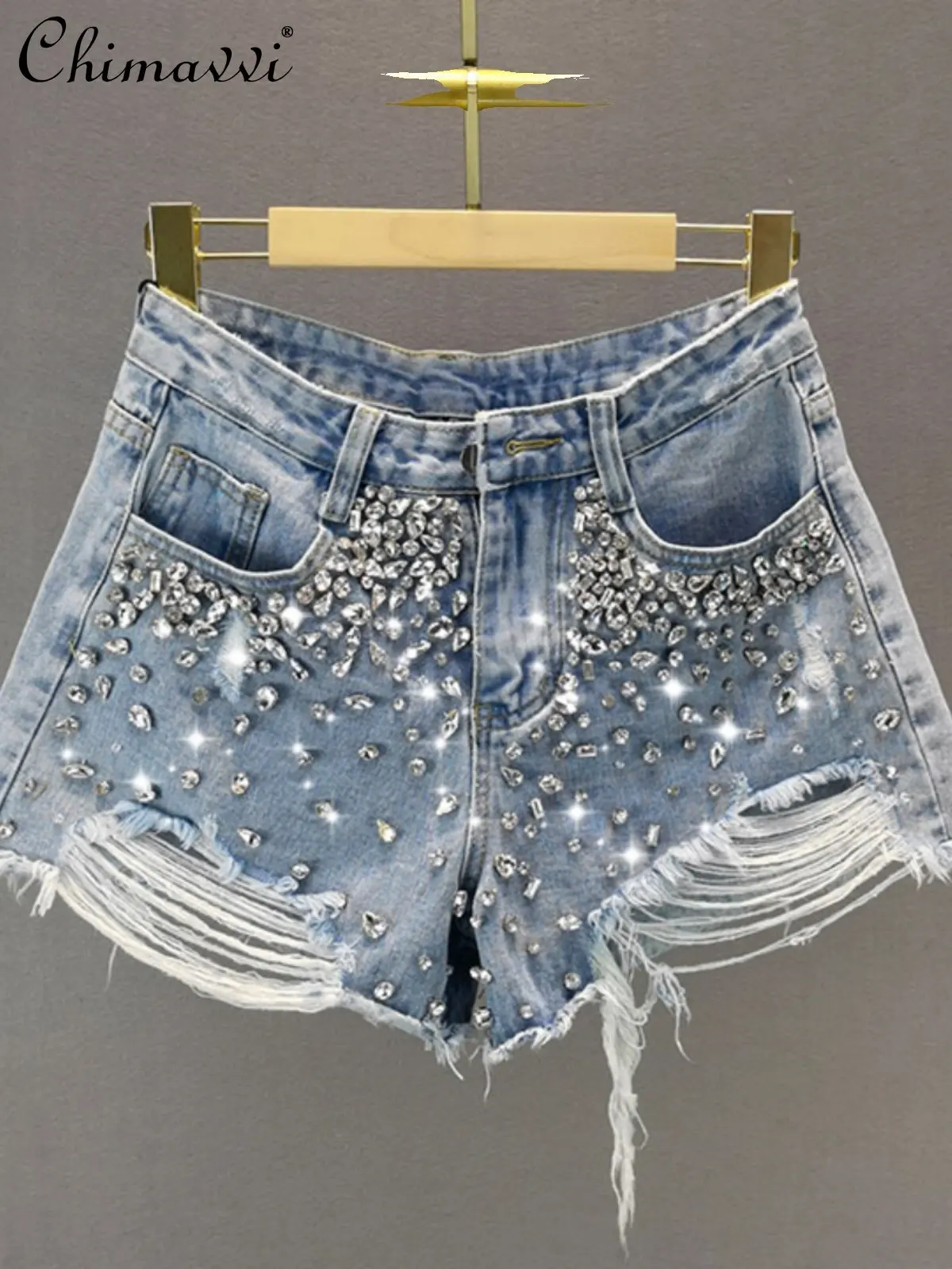 

Модные рваные джинсовые шорты с широкими штанинами для женщин, весна-лето, новинка, с высокой талией, свободные, облегающие, в европейском стиле, плотные, укороченные шорты