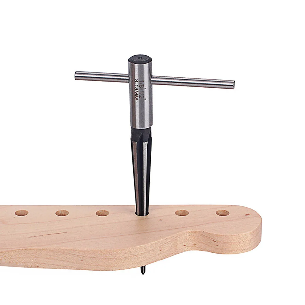 

3-13mm Reamer T Handle 6 Fluted Chamfer Reaming Steel Tapered Hole Woodworker Guitar Luthier Cutting Drill Tool
