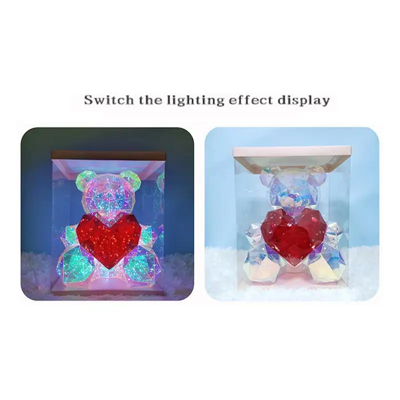 Valentine Day Gift Glowing Teddys Bears Colorful LED Love Bear Holding A Red Heart Anniversary Birthday Gift Rose Bear For Her