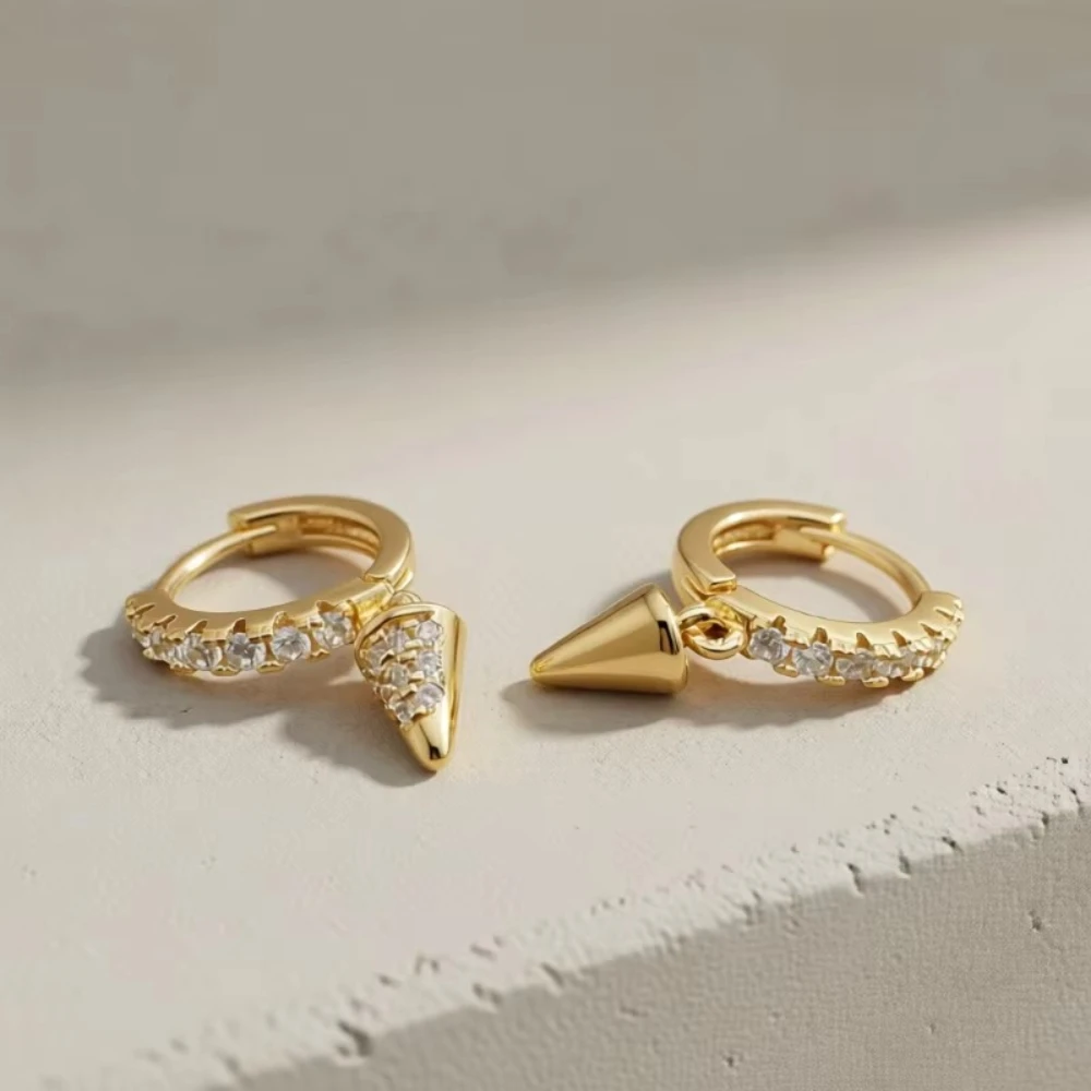 Christmas  Trendy CZ Paved Spike Studs Gold Tone - Minimalist Boho Drop Earrings for Daily Wear Party Wedding Accessories