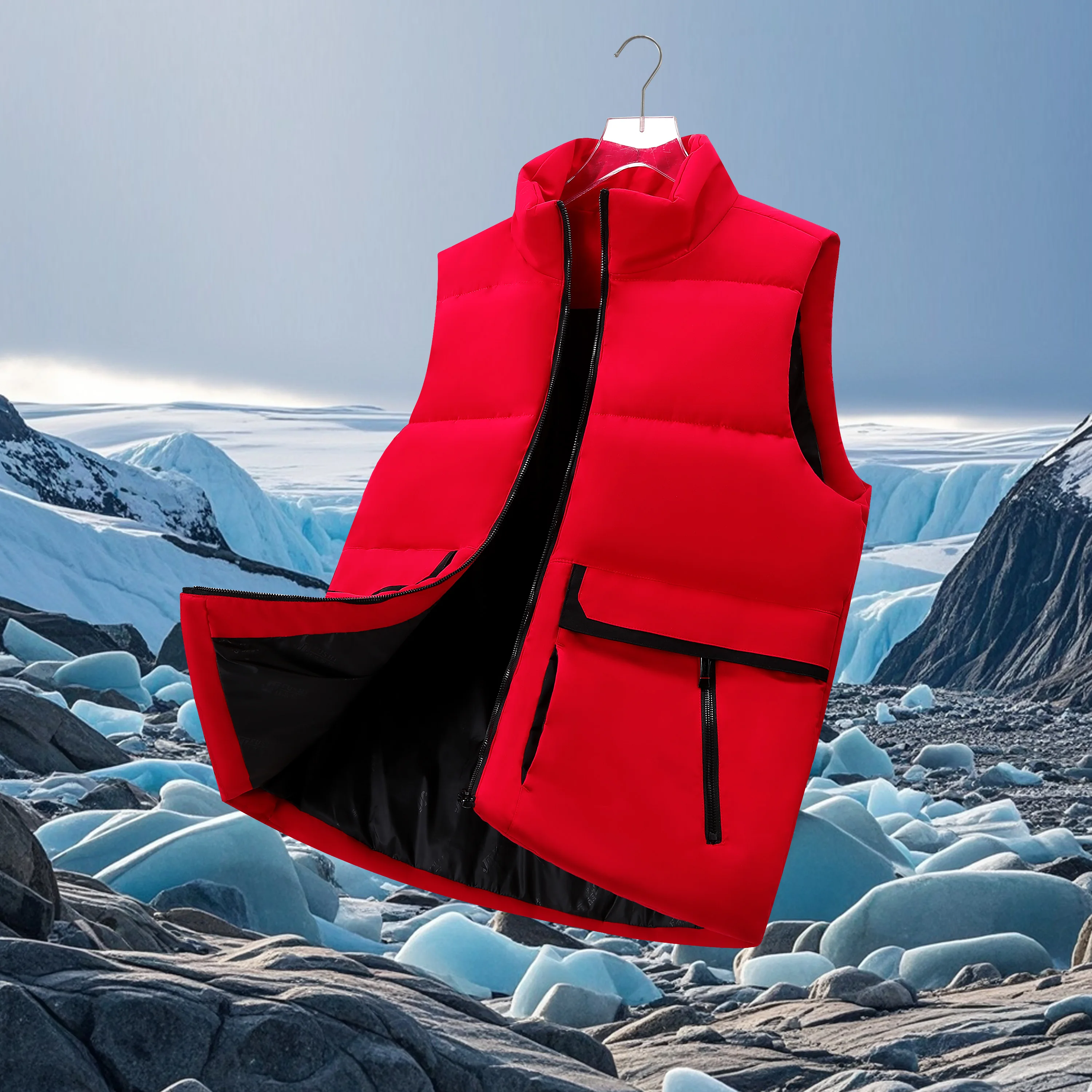 

2025 Autumn New Monochrome Men and Women of The Same High-quality Urban Outdoor Parker Wind Three-proof Down Jacket Vest