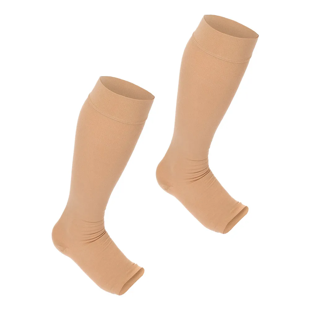 1Pair Compression Socks Knee High Open Toe Elastic Calf Stockings Women Leg Support Breathable Thin Calf Compression Sleeves