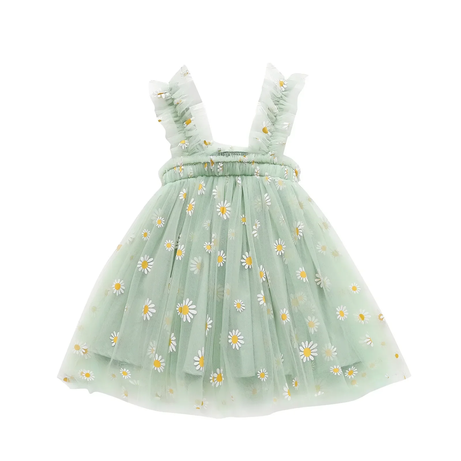 Summer Baby Girls Tulle Dress Daisy Floral Kid Birthday Party Dress Sleeveless Sling Toddler Girl Casual Clothing Princess Dress