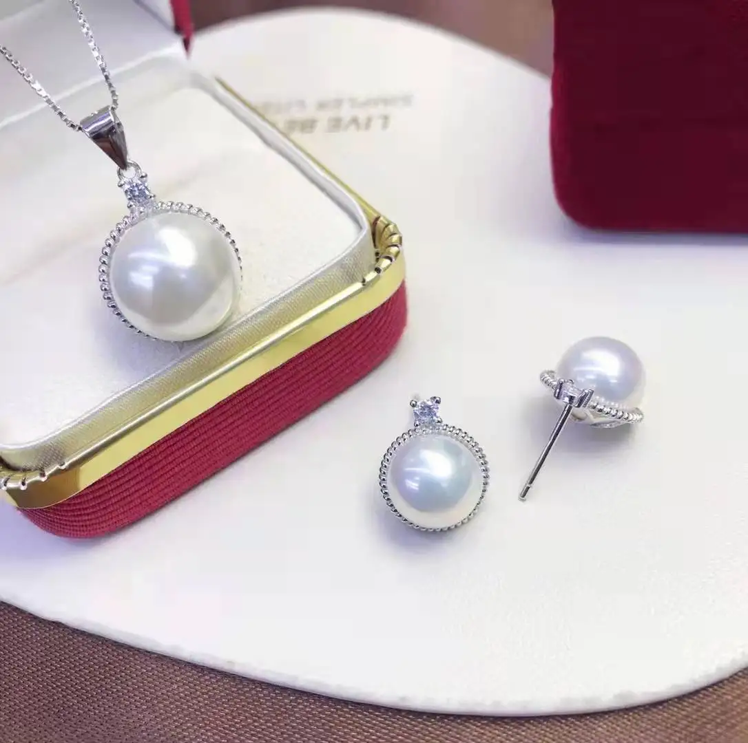 

Ожерелье-цепочка с подвеской 10 мм и серьгами 8 мм, комплект ювелирных изделий на выбор, стерлинговое серебро 925 пробы, жемчуг, классический женский белый и золотой цвет