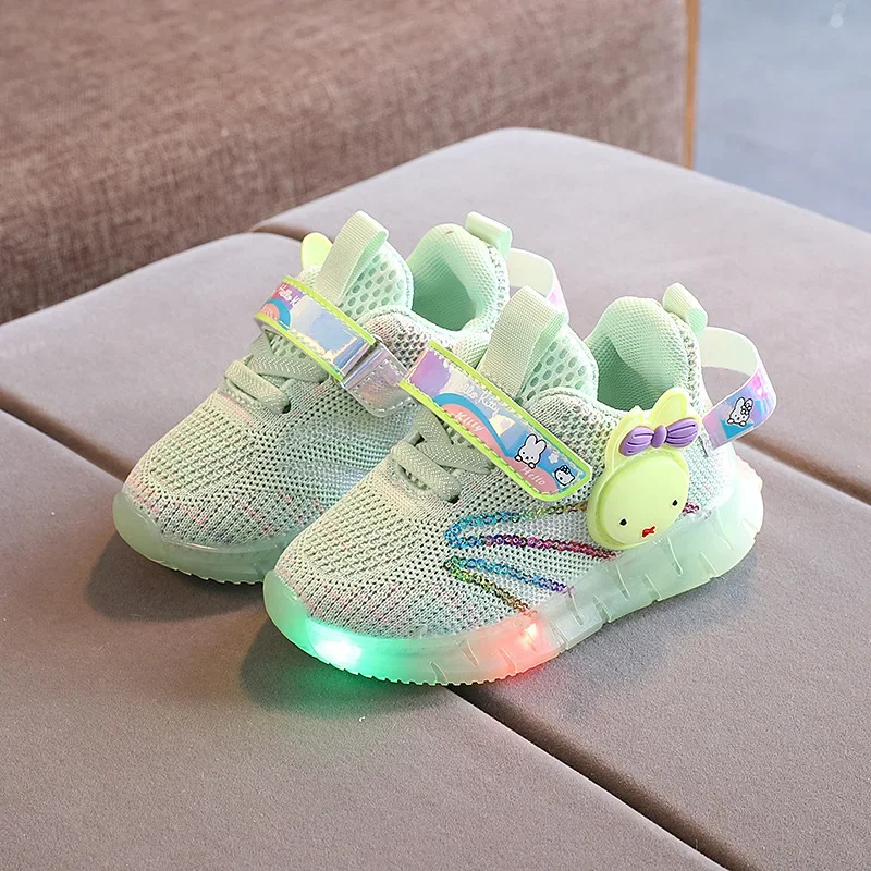 Children's lighting shoes, fly woven breathable soft sole, luminous sports shoes, children's cartoon running shoes