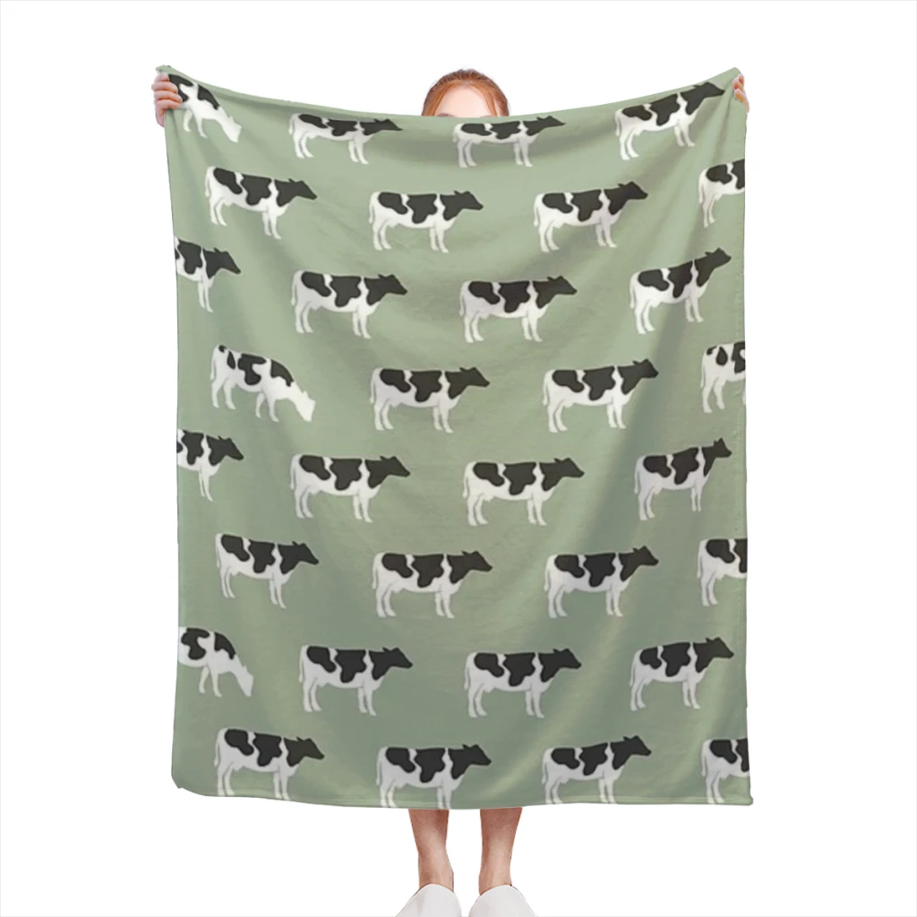 Fluffy Baby Blanket Cows - farm - dairy cows on sage Sofa Camp Nap Bedspread Cozy Flannel Blanket Bedroom Decor