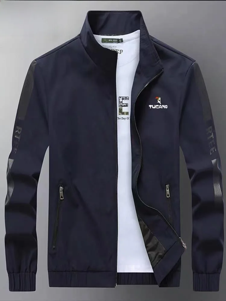 

TUCANO Men's Slim Fit Stand Collar Jaet Pure Color Casual Faion Spring Autumn Middle-aged Large Size Windproof Coat