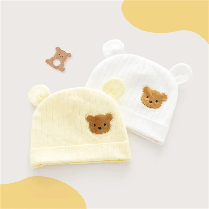 Newborn  Hat Cotton Infant Cap with  Cartoon Bear Pattern Shower Gift Photo Props for Boys and Girls