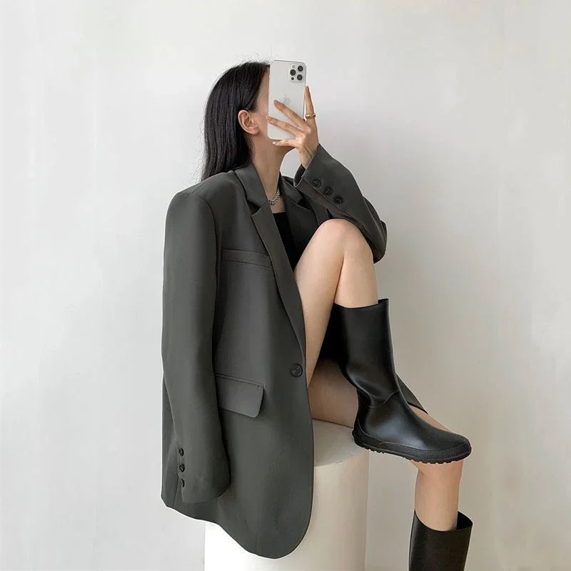 Solid Coats for Women Jacket Black Clothes Loose Gray Blazer Woman Fashion 2024 New Arrivals Outerwears in Promotion in Cheap