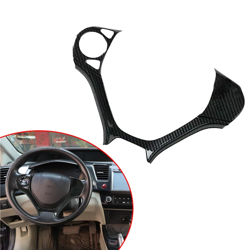 3-Hole Steering Wheel Button Frame Trim Cover Black Carbon Fiber Style Plastic Fit for Honda Civic 9th 2012 2013 2014 2015