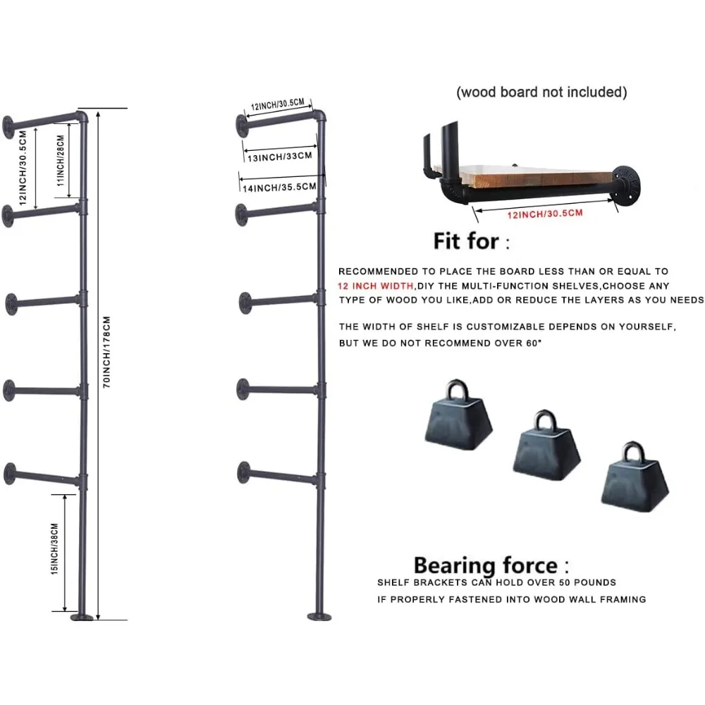 دعامات رفوف أنابيب الحديد المثبتة على الحائط على الطراز الصناعي العتيق لحلول تخزين رف الكتب المفتوحة بنفسك #3