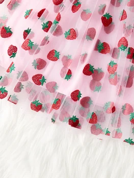 Pink Strawberry Lace Midi Skirt 3 Pink Cute Strawberry Lace Midi Skirt, Princess Pink Lace Dress, Girl’s Lace Midi Skirt 3