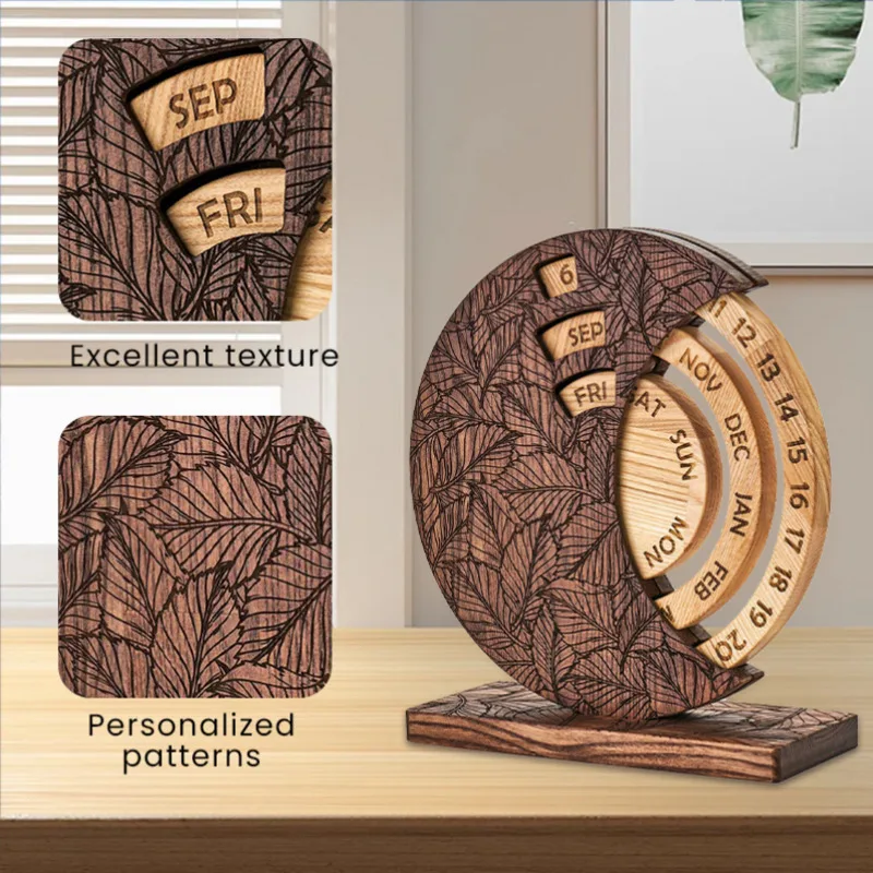 

Wooden Perpetual Desk Calendar Creative Home Office Desktop Decoration Ornament for Daily Use