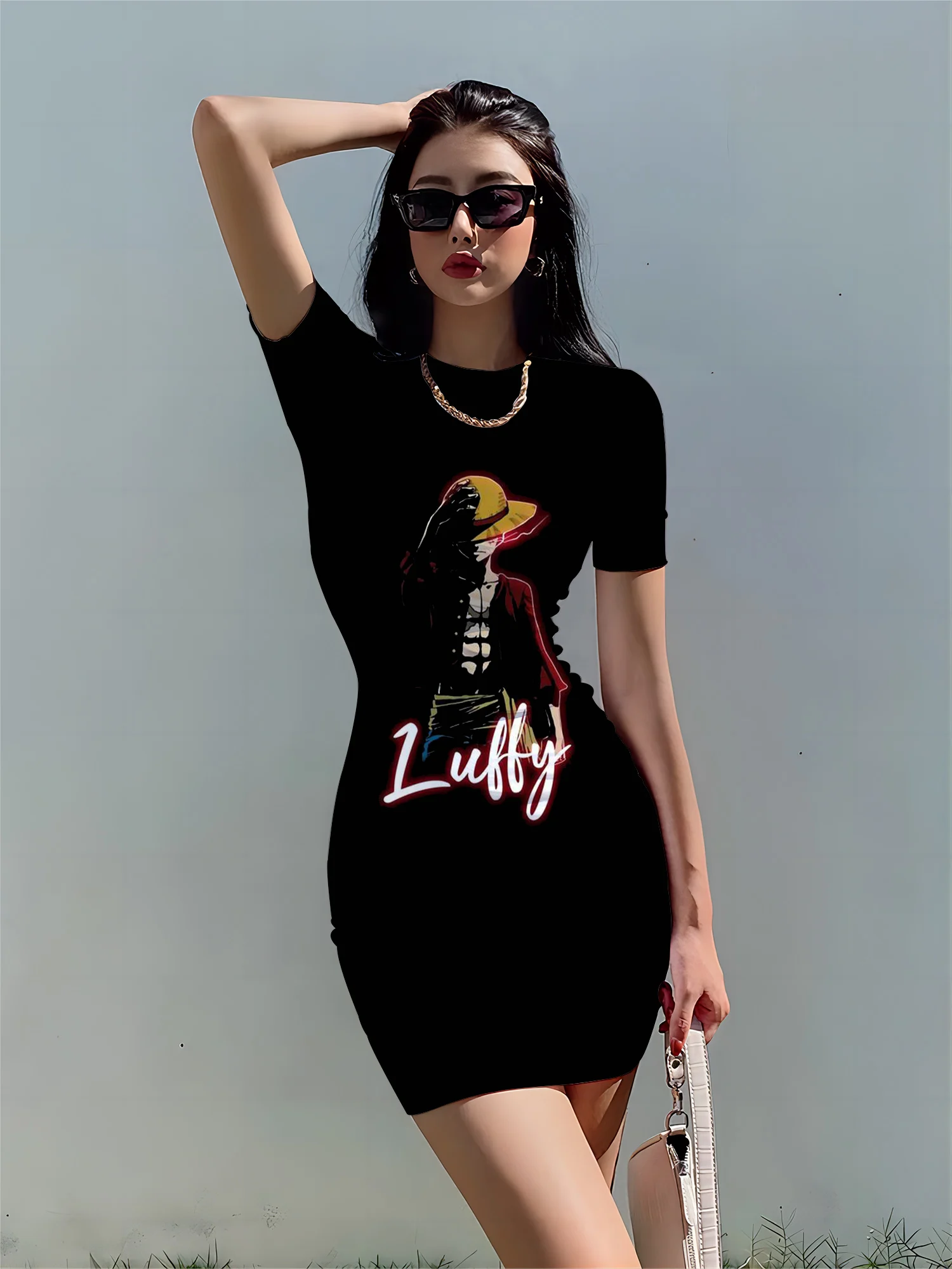 

Sexy Y2k Dress Zevity Fashion Cartoon Dresses One Piece New Woman Summer Women 2024 Sensual Bodycon New Monkey D.Luffy Women's