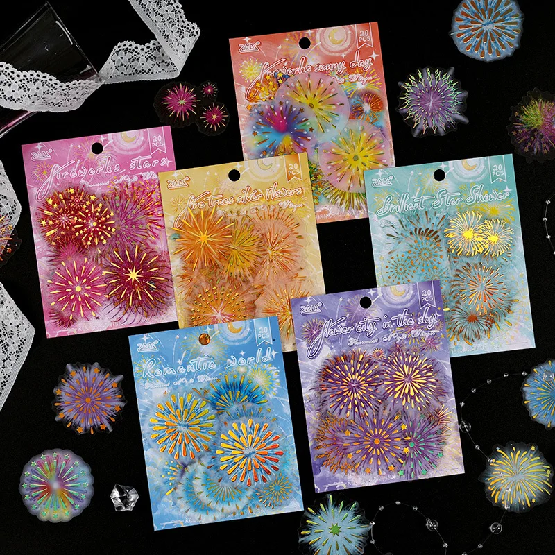 20pcs/1lot Kawaii Scrapbook Stickers Fluorescent Night Rain Junk Journal Gold Planner Stationery Planner Decorative