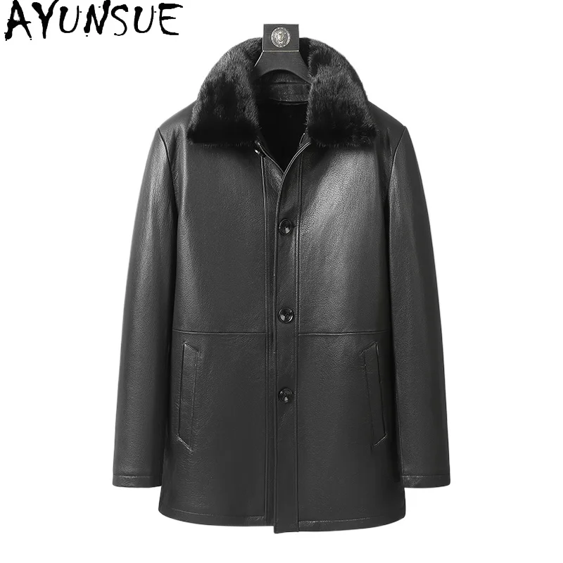 

Мужские куртки из натуральной козьей кожи AYUNSUE, зима 202, пальто со съемной подкладкой из норкового меха, шуба средней длины Chaquetas