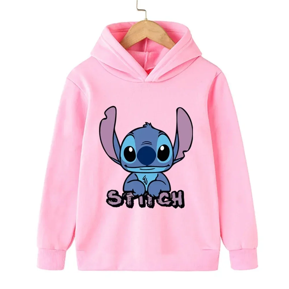 Children\'s kawaii Disney Stitch children\'s clothing 3-14 years old boys and girls clothing street casual sports warm sweatshirt