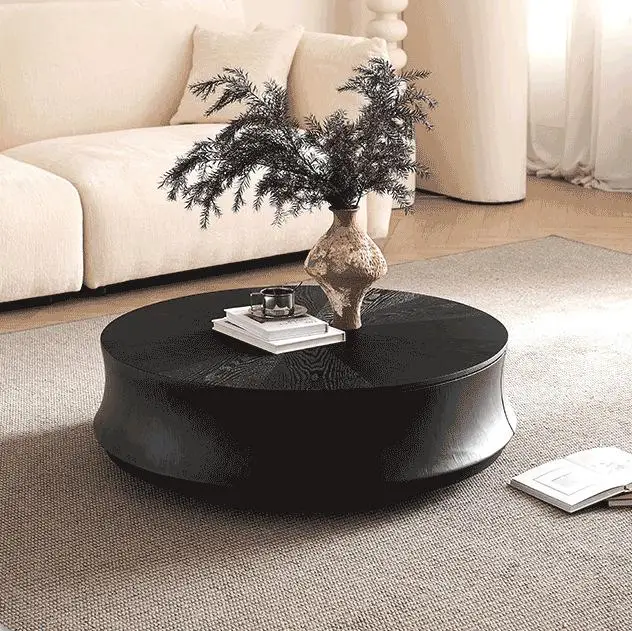 

Mirrored Metal Modern Coffee Table Set Black Stainless Steel Center Tables Round Shaped Marble Living Room Tables Home Furniture