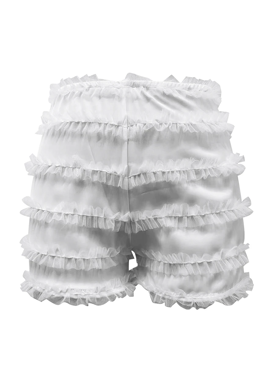 

Women Solid Color Ruffled Elastic Shorts Summer High Waist Casual Skinny Short Pants