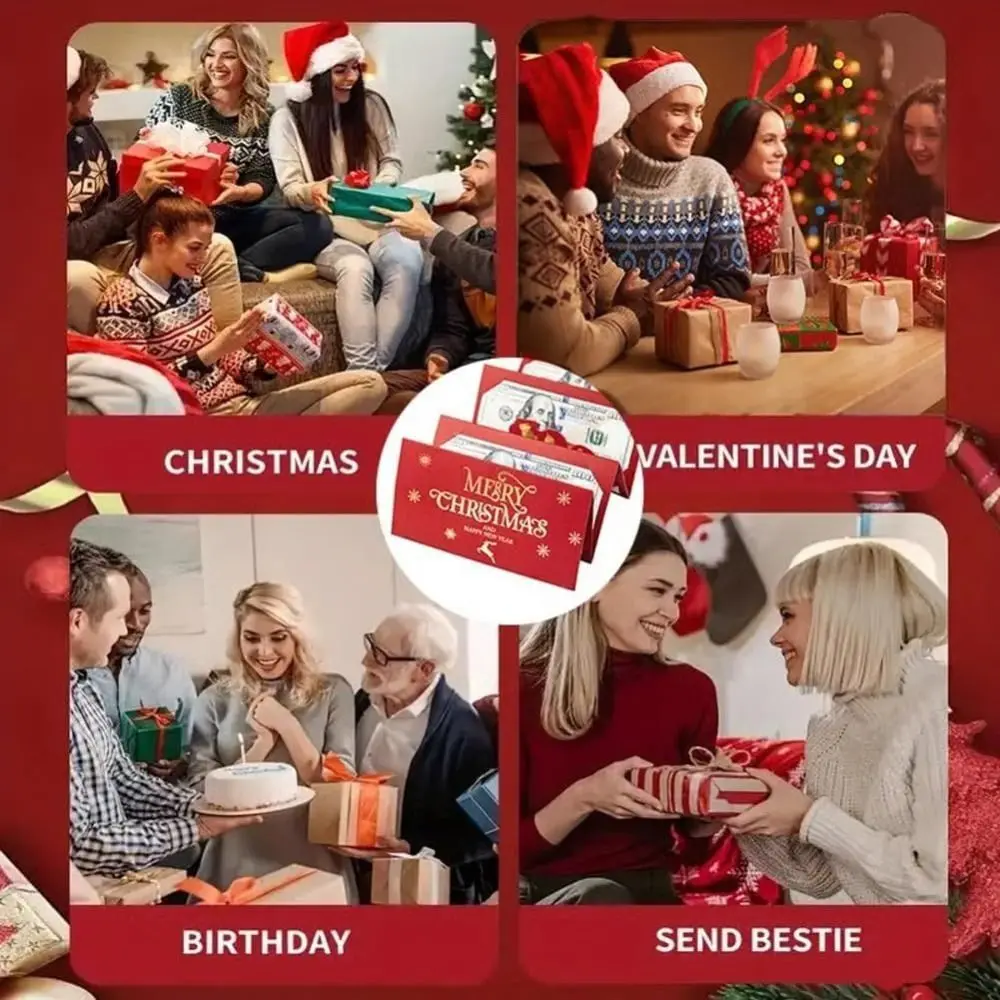 Busta regalo natalizia per contanti di Babbo Natale Albero di Natale con 10 slot Porta banconote pieghevole Porta soldi natalizio