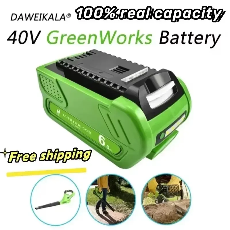 2025 NEW 40V 18650 Li-ion Rechargeable Battery 6.0Ah for GreenWorks 29462 29472 29282 G-MAX GMAX Lawn Mower Power Tools Battery