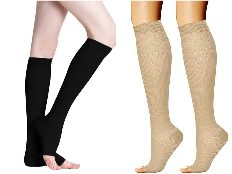 Men Calf Compression Stockings Varicose Veins Shaping Graduated Pressure Women Stockings Elastic Open Toe Knee High Stockings