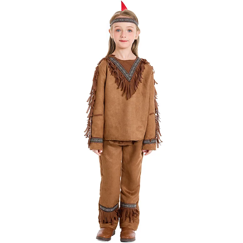 Dziecko Fringed Native Indian Cosplay Costume Boy Girl Indian Chieftain Costume Set Cosplay For Halloween Party