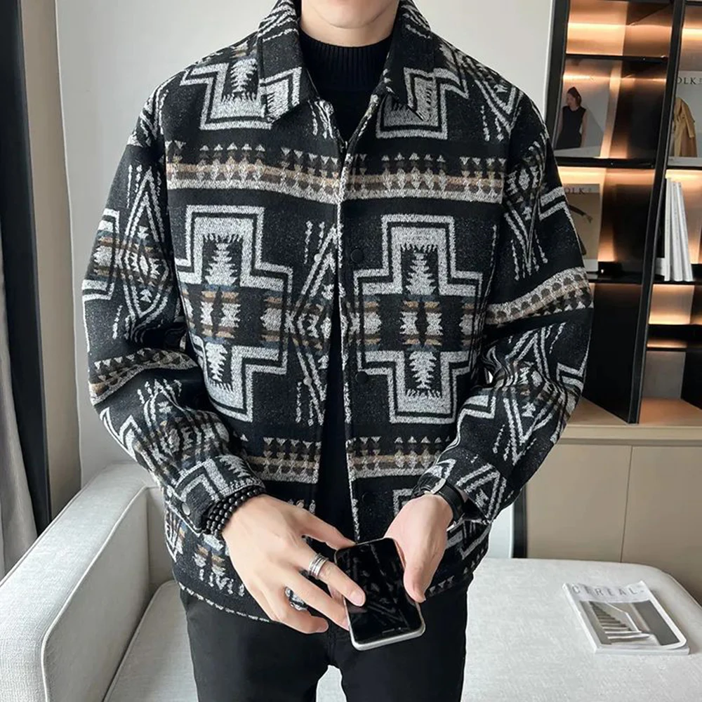 

2024 New Men Thin Jacket American Retro Totem Trendy Youth Jacket Fashion Versatile Casual Loose Long Sleeve Jacket