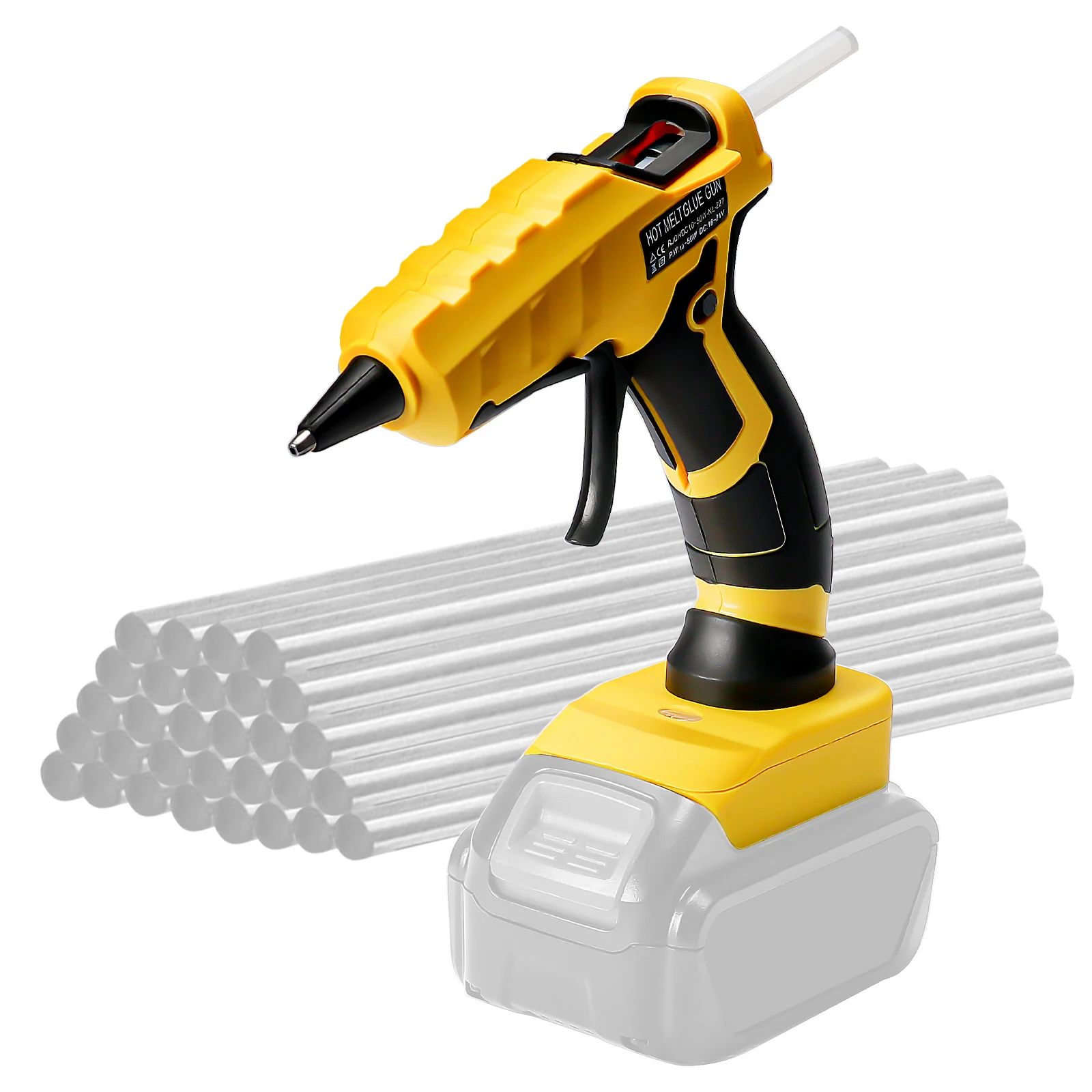 RexLeLXB 50W Cordless Hot Glue Gun Handheld Quick Heating Hot Melt Glue Gun with 30pcs 7mm Sticks for Dewalt 20V Battery Pin