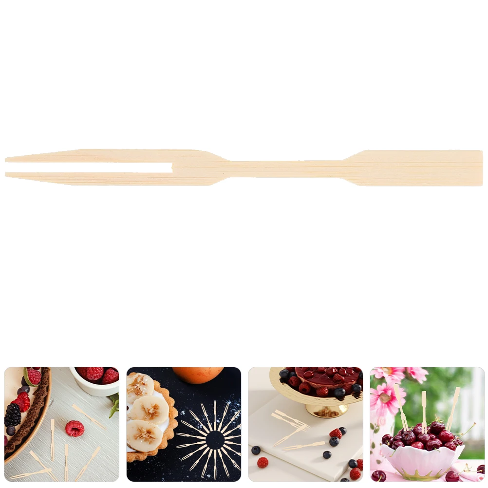 

200Pcs Bamboo Fruits Disposable Forks Childfriendly Two Prongs Food Picks for Snack Appetizer Dessert Parties Bamboo Toothpick