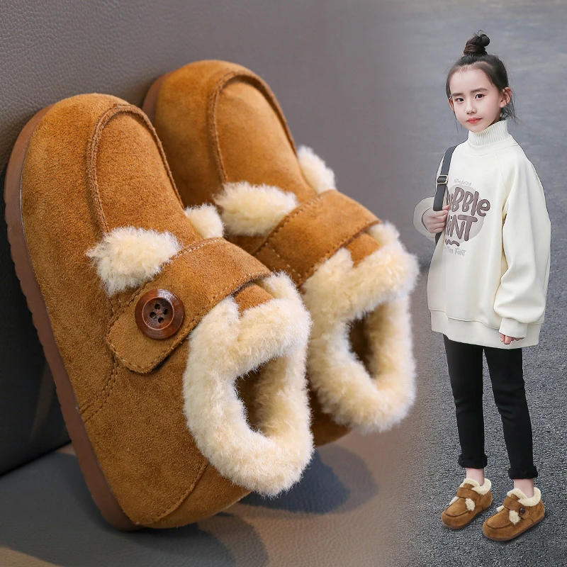 

Children Winter Plush Shoes Girls Boys Suede Leather Kids Snow Boots Fashion Keep Warm Flats for Toddler Baby