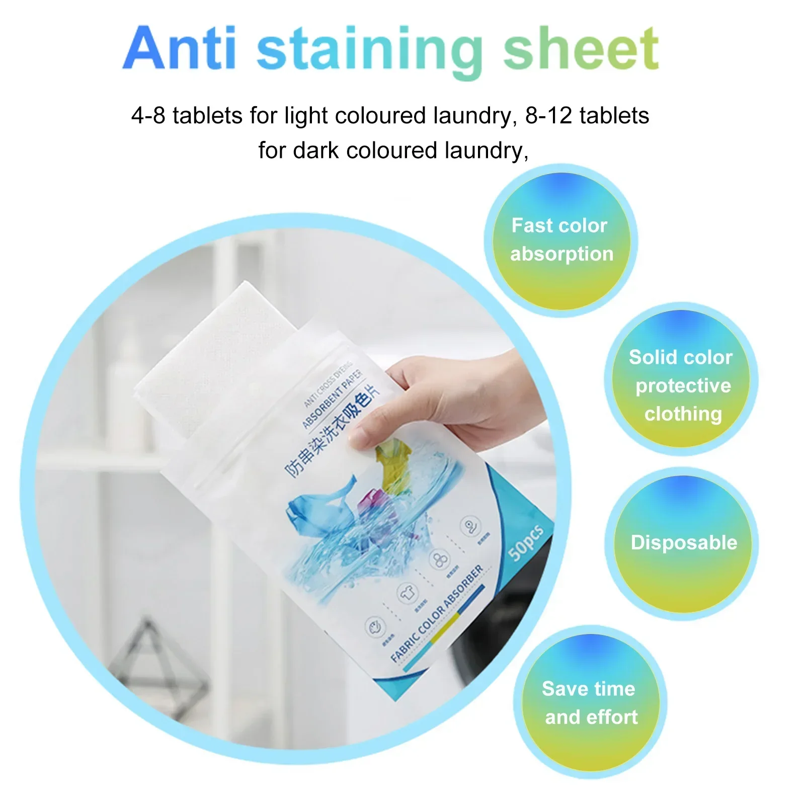 100/200PCS Color Absorbing Paper For Washing Machine Accessories Personal Care Cleaning Clothing Decolorizing Cloth Laundry Home