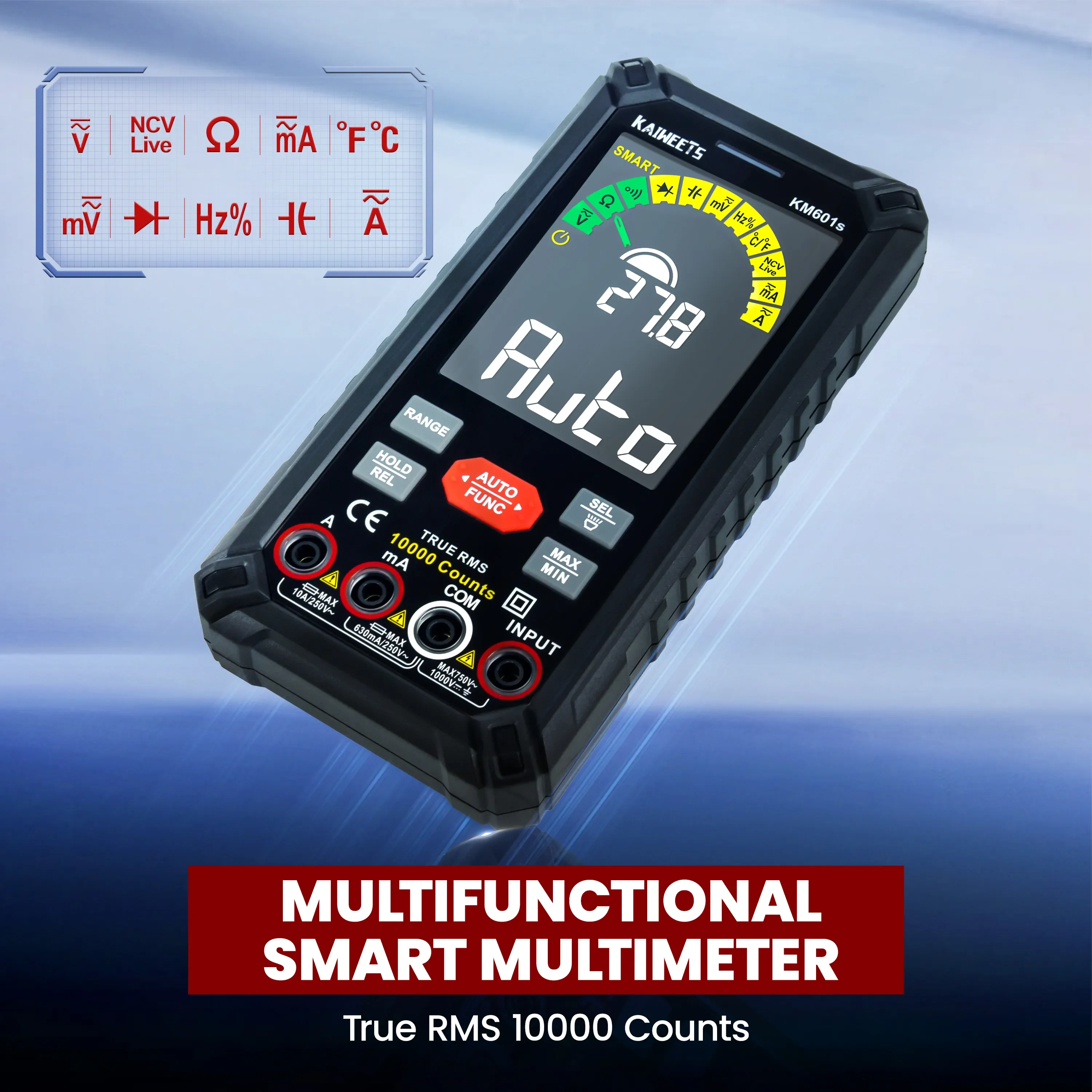 Smart Rechargeable Multimeter 10000 Counts Auto Range Ture RMS 1000V 10A Tester Ohm Hz Capacitance NCV Digital Multimeter