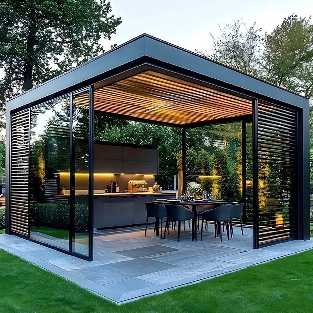 Premium Outdoor Pergola Adjustable Roof System for Backyard Lounge Area Custom Aluminum Structure