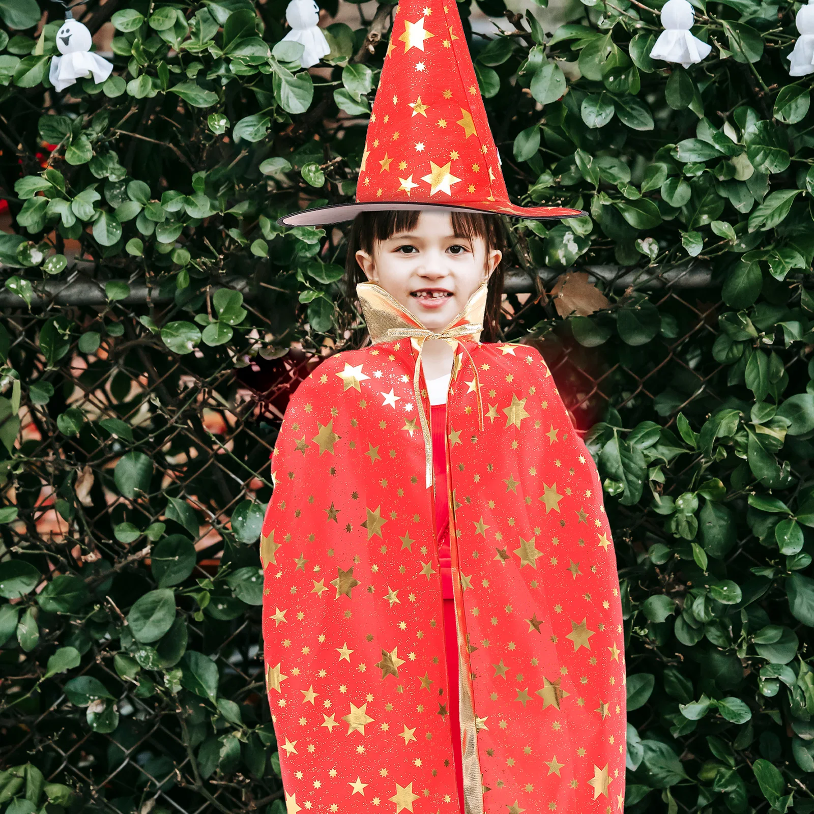 

Halloween Costumes Star Pattern Cape Kids Non woven Pumpkin Hat Wizard Costume Cosplay Prop Stage Performance DIY Bright Color
