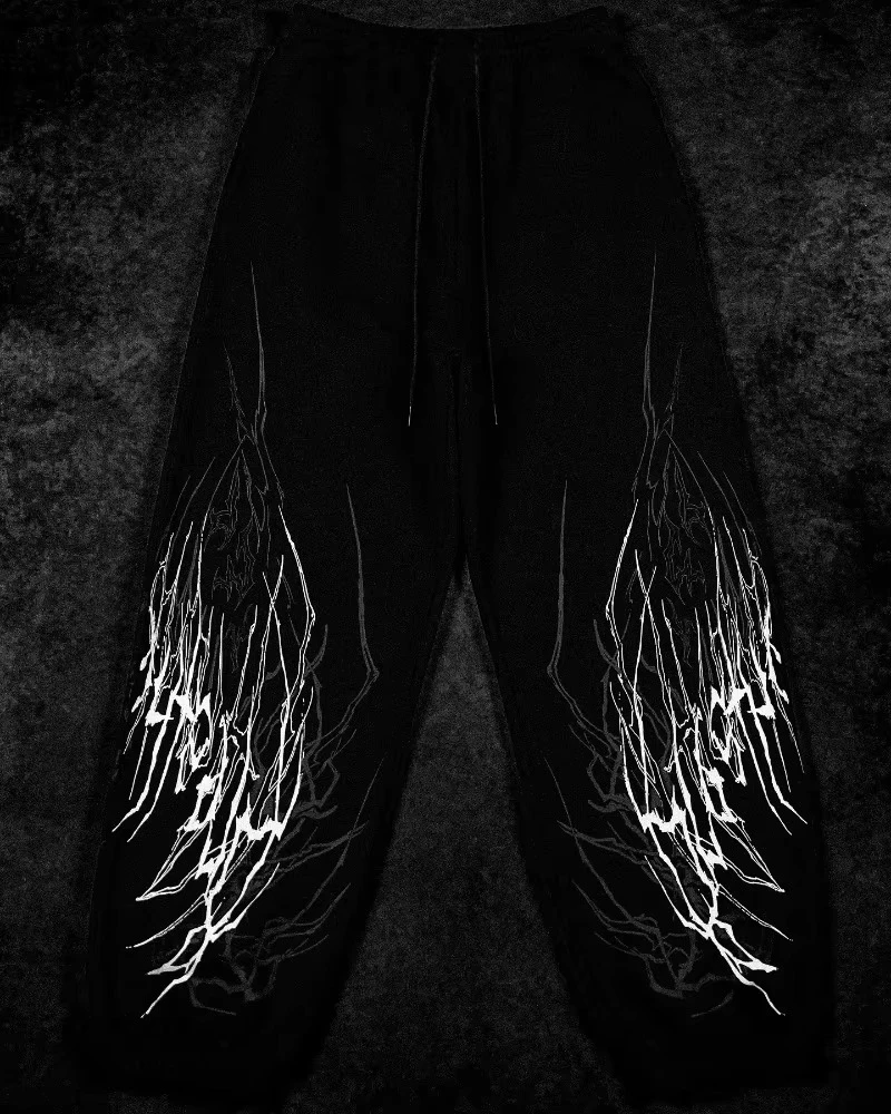 กางเกงขายาวทรงหลวมสไตล์ Y2K ลำลองแนวร็อค ฮิปฮอป ฮาราจูกุ กอธิค พังก์ ปี 2025 พร้อมเสื้อยืดคอกลมผ้าฝ้ายทรงโอเวอร์ไซส์