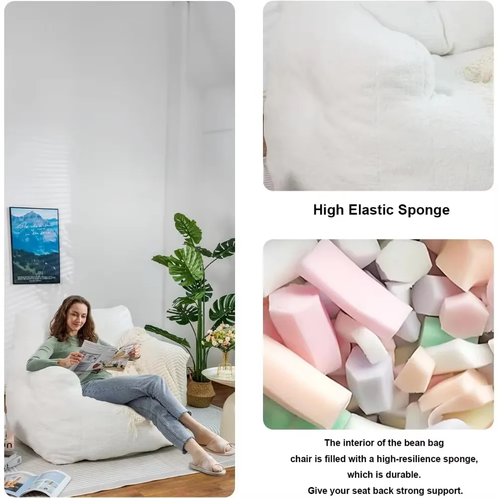 Adult bean bag chairs, giant bean bag chairs with padding, soy bag chairs with faux fur and memory foam with armrests