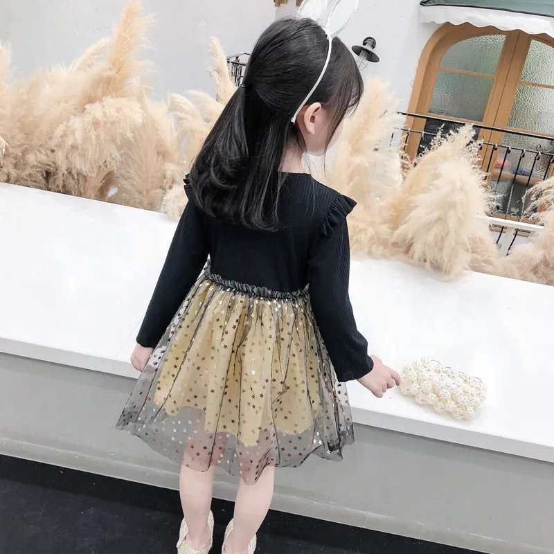 Baby Girl Princess Dress Star Sequined Tulle Dress Toddler Kid Clothes Long Sleeve Children Birthday Party Costume Outfit A831