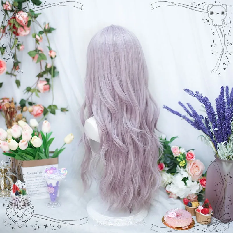 Peruca sintética de cabelo encaracolado longo para mulheres, cabeça cheia feminina, peruca Lolita roxa simulada, cabelo natural cosplay, moda diária